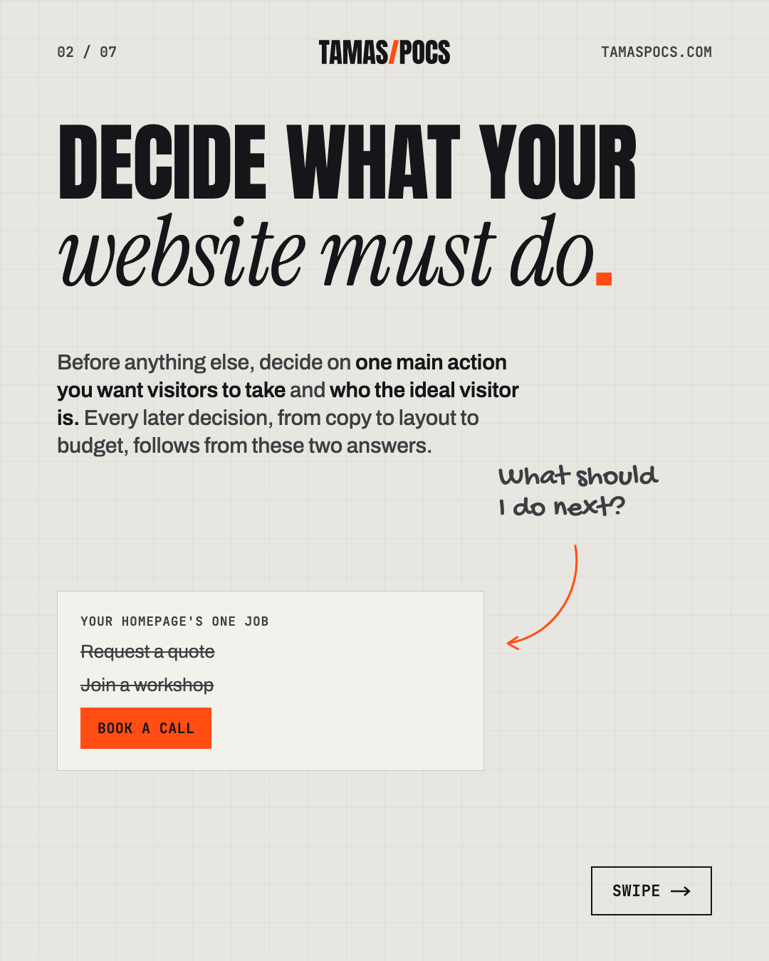 Slide 2 of 7, How to Get a Website: decide what your website must do