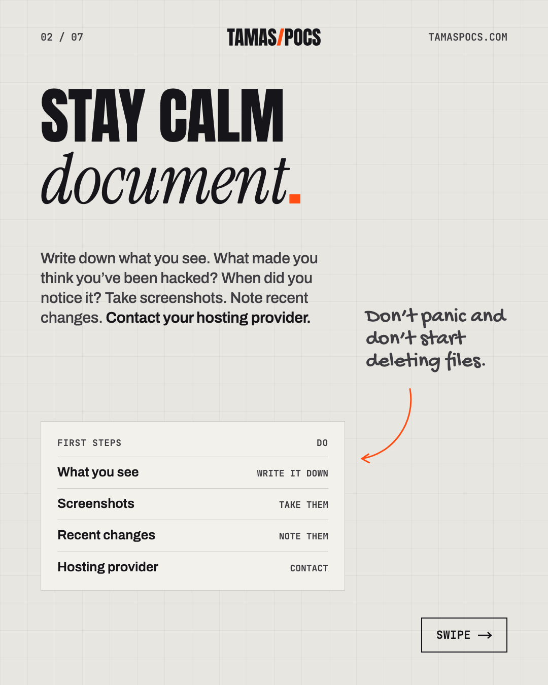 Slide 2 of 7, WordPress Site Hacked: stay calm and document everything