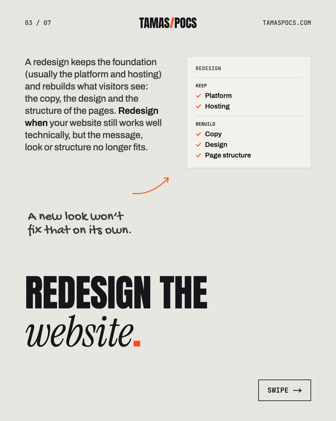 Slide 3 of 7, Website Redesign or Start Over: when to redesign