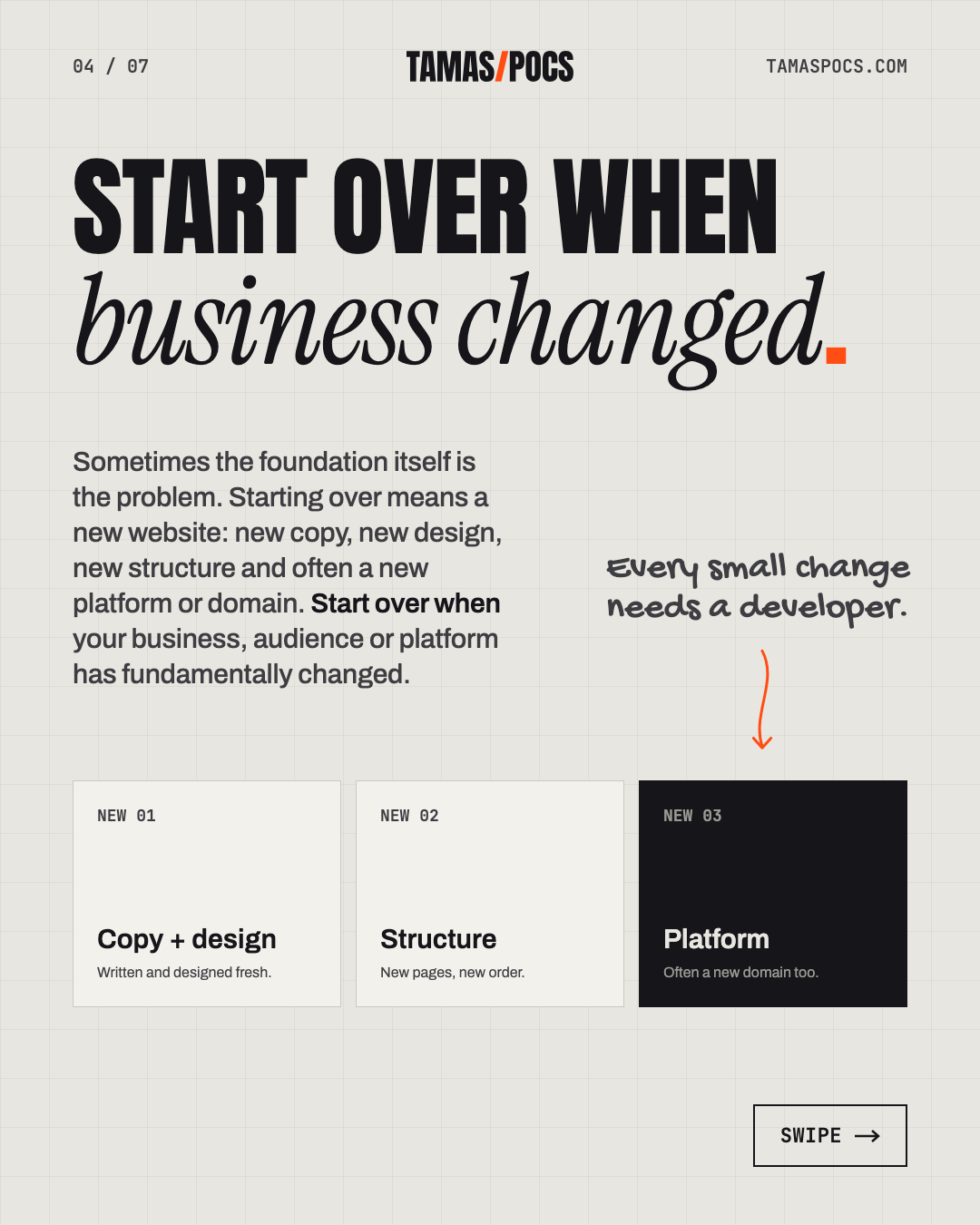 Slide 4 of 7, Website Redesign or Start Over: start over when your business changed