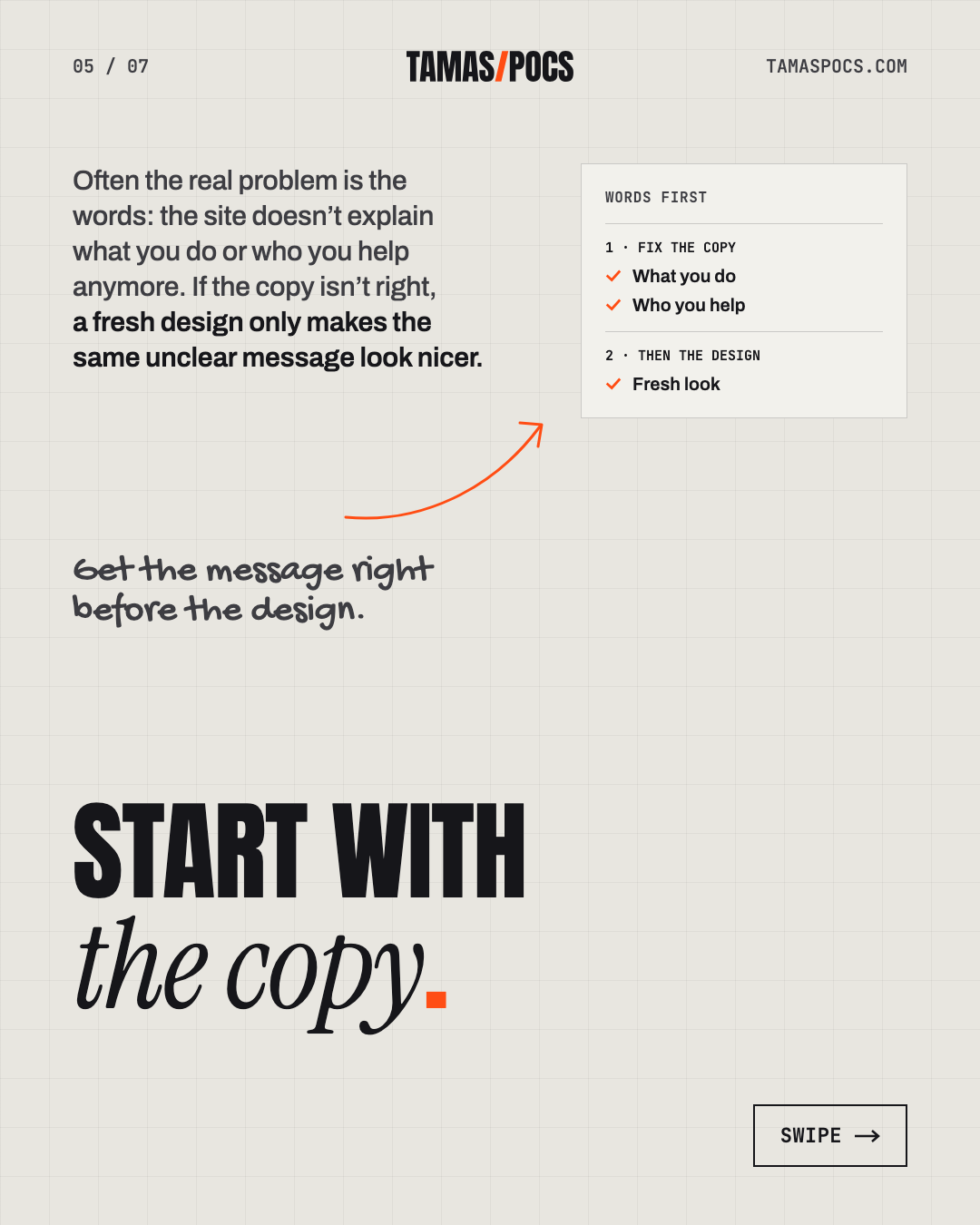 Slide 5 of 7, Website Redesign or Start Over: the real problem is often the words