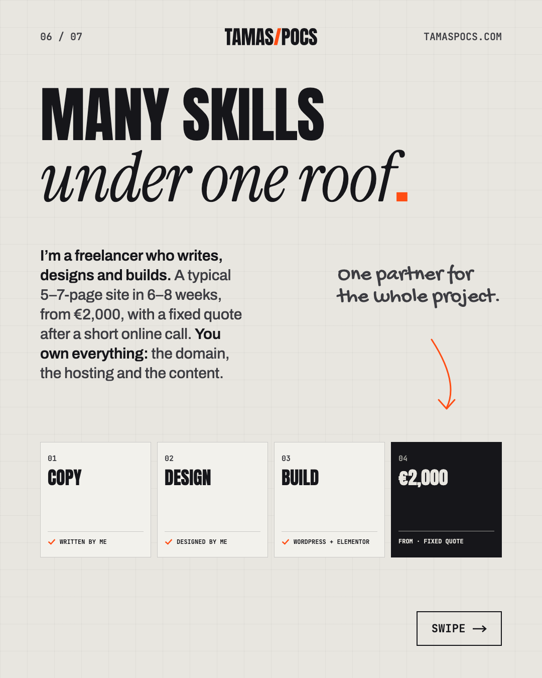 Slide 6 of 7, Who Should Build Your Website: many skills under one roof