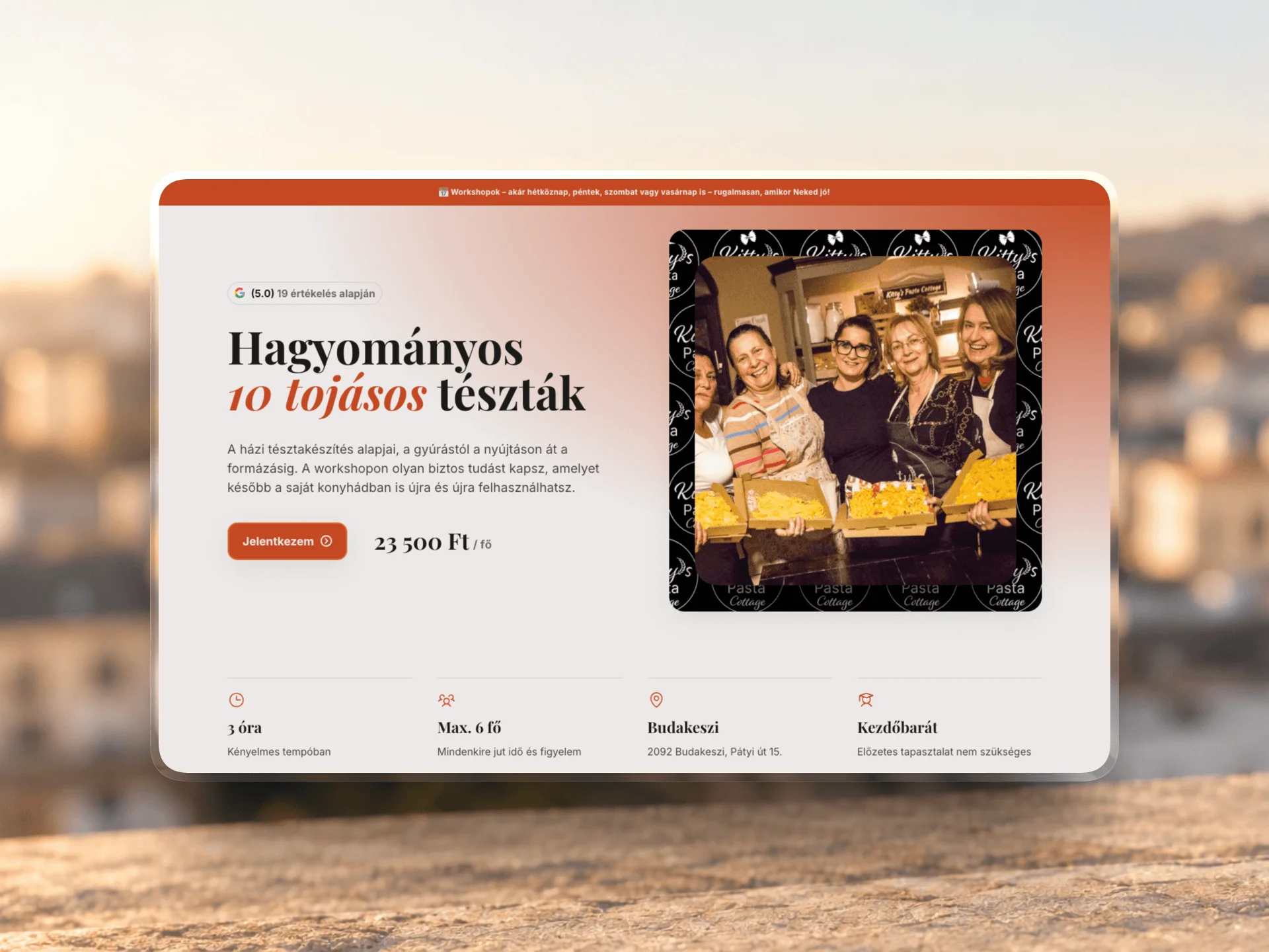 Landing page for Mrs. Kitty's Pasta Cottage designed and built by Tamas Pocs